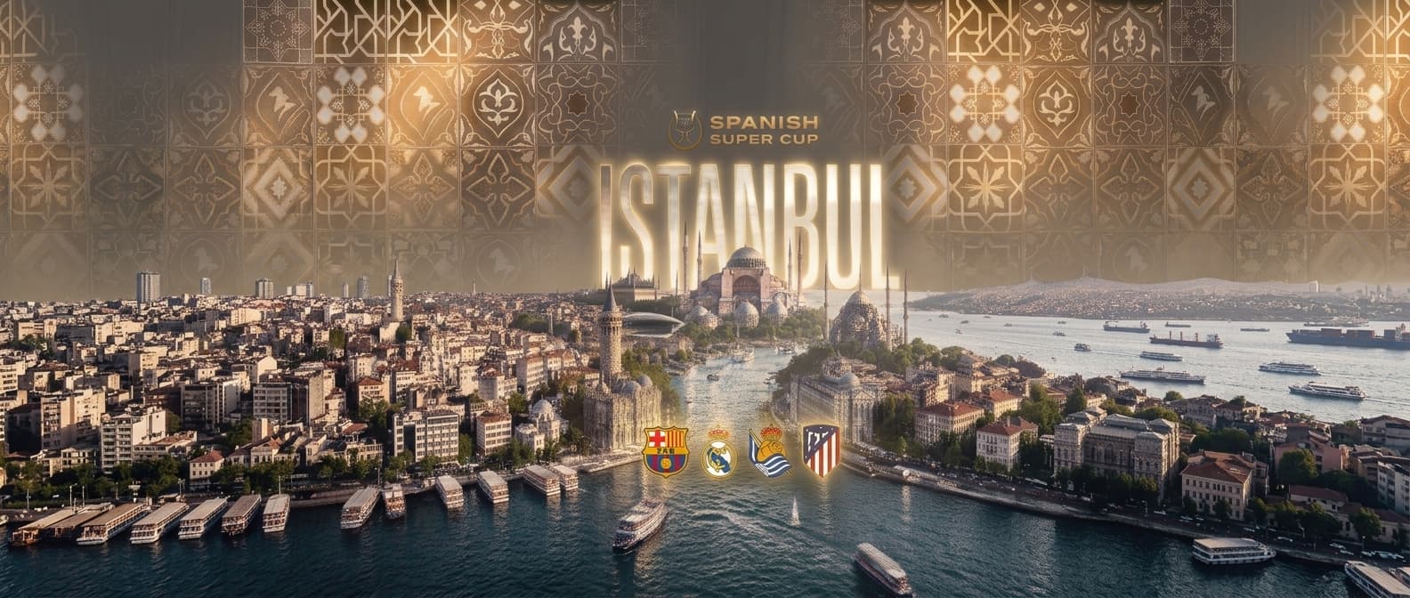 Barcelona vs Atlético Madrid match at Atatürk Olympic Stadium, Istanbul, Turkey — Feb 2